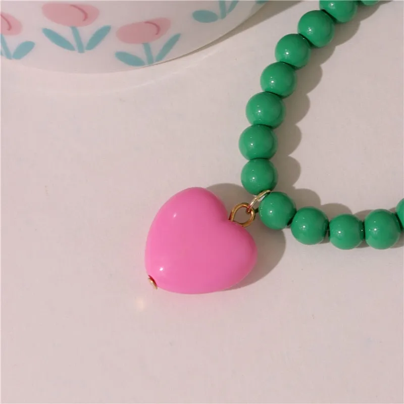 Candy Color Heart and Beads Earrings