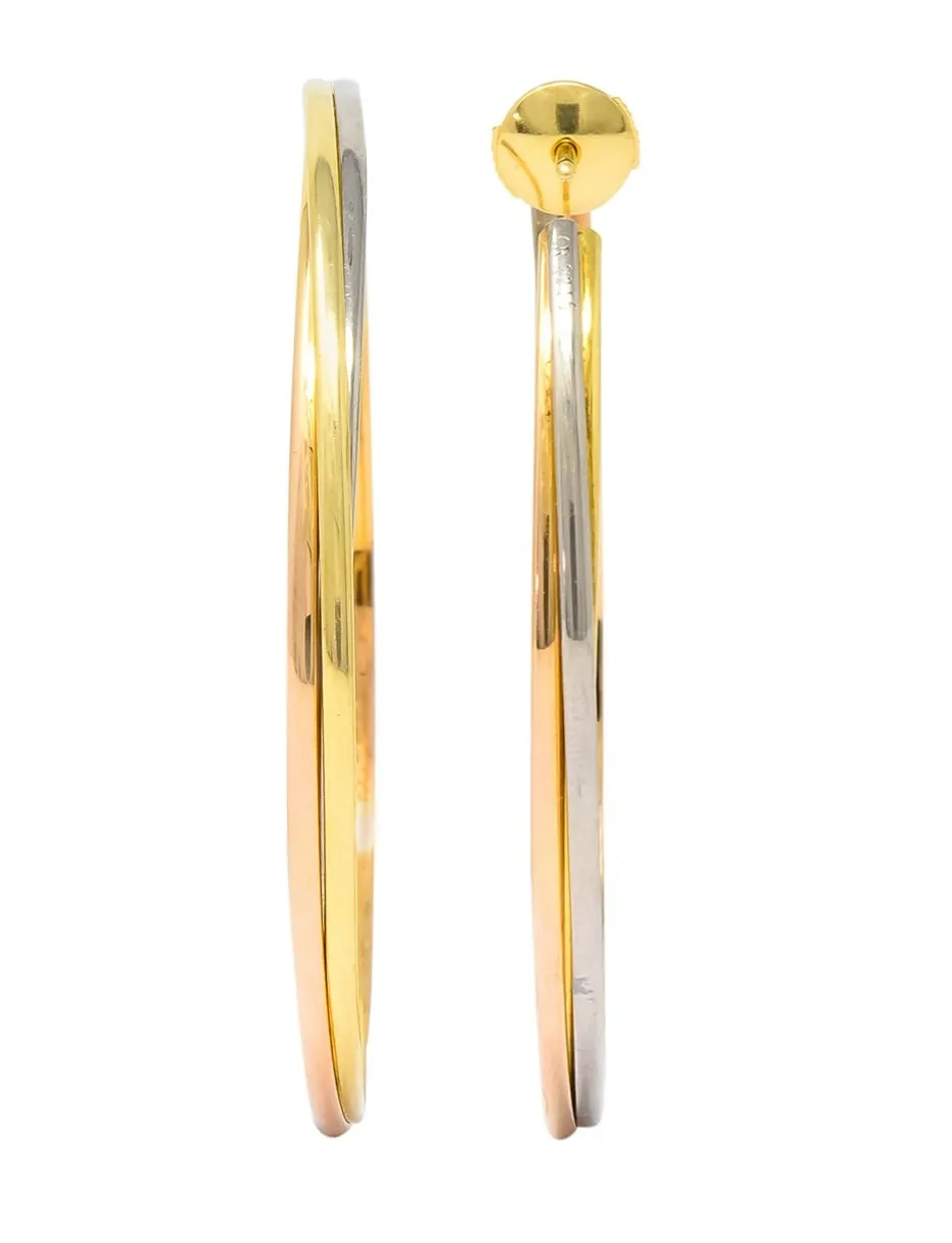 Cartier 18 Karat Gold Tri-Gold Trinity Hoop Earrings
