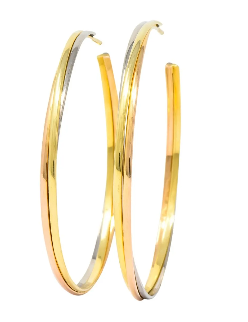 Cartier 18 Karat Gold Tri-Gold Trinity Hoop Earrings