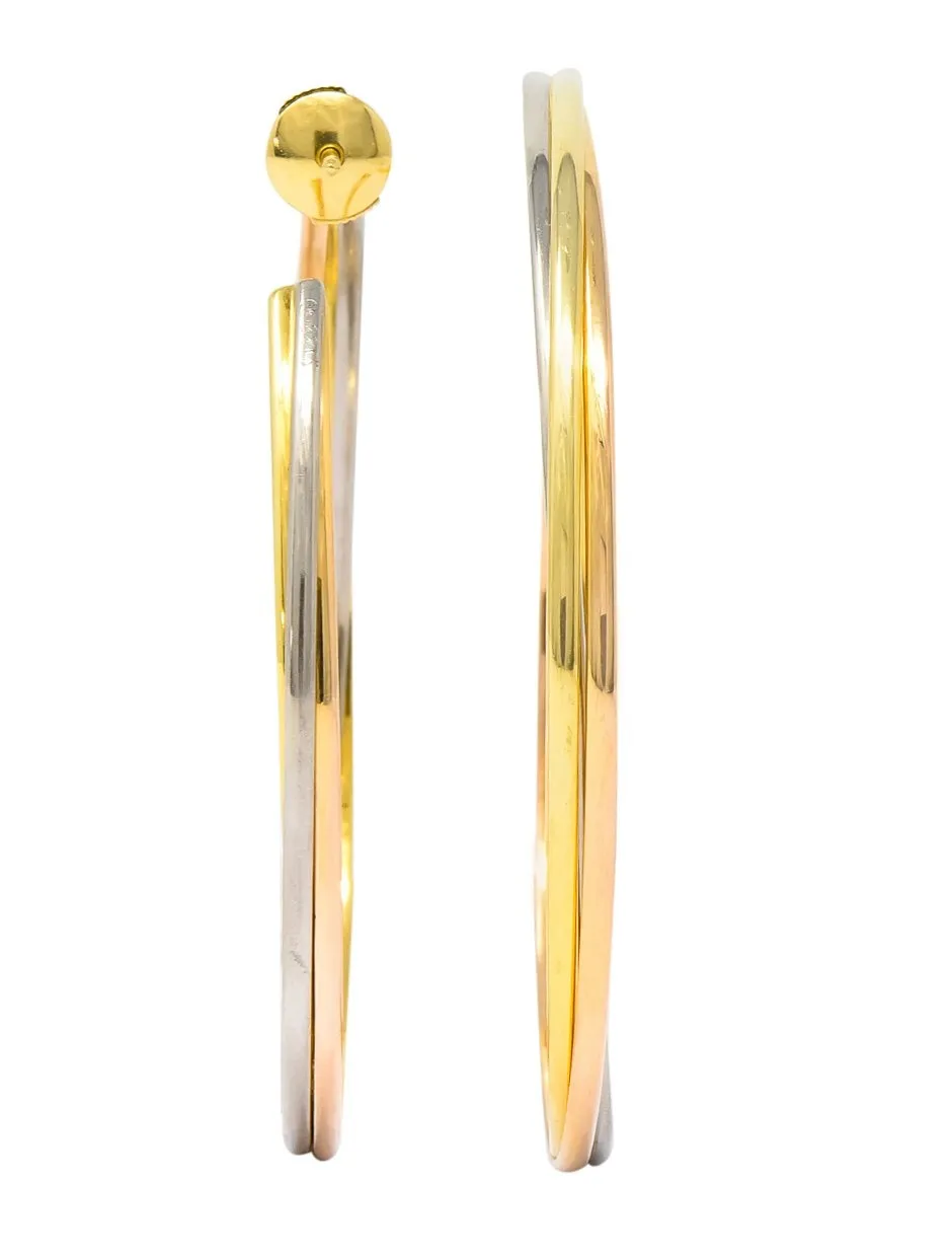 Cartier 18 Karat Gold Tri-Gold Trinity Hoop Earrings