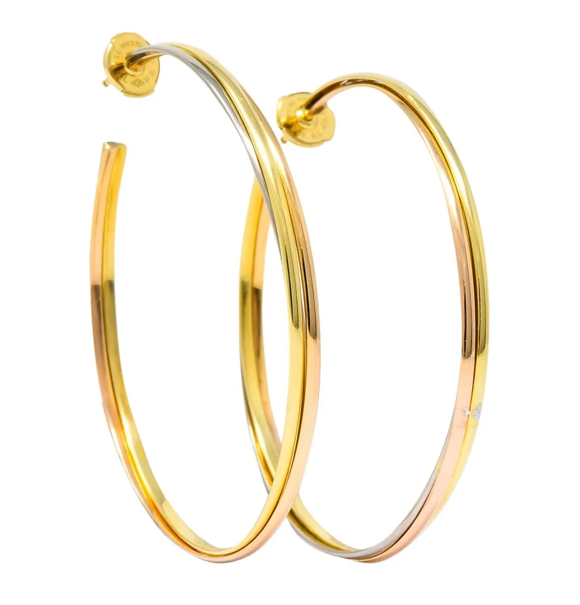 Cartier 18 Karat Gold Tri-Gold Trinity Hoop Earrings