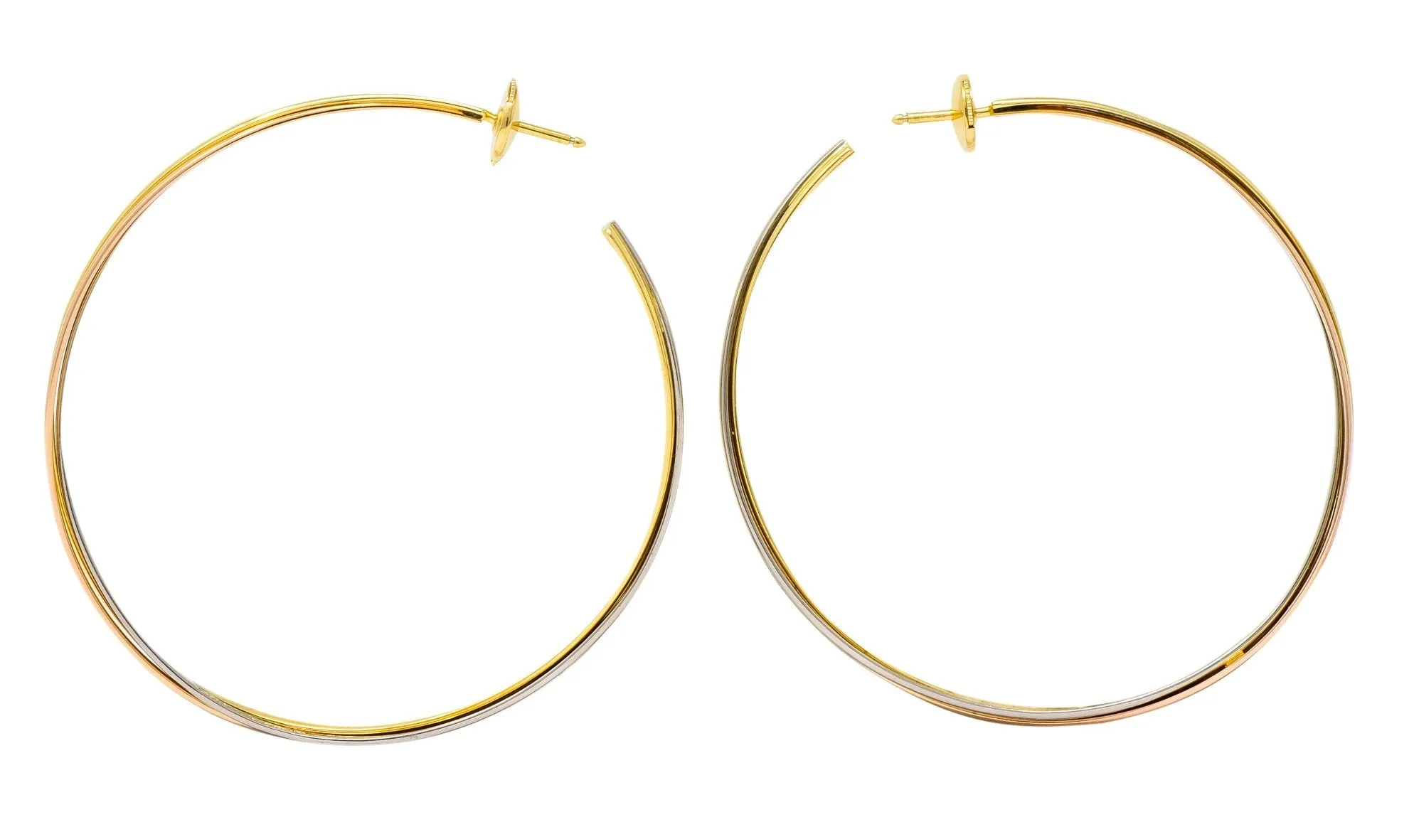 Cartier 18 Karat Gold Tri-Gold Trinity Hoop Earrings