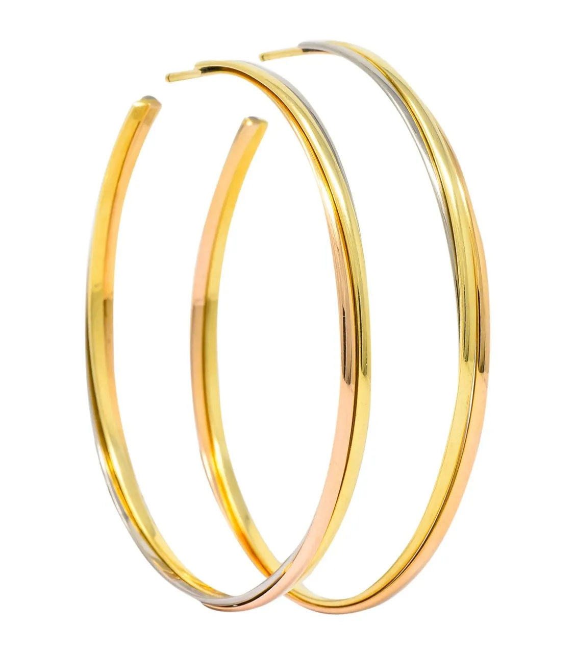 Cartier 18 Karat Gold Tri-Gold Trinity Hoop Earrings