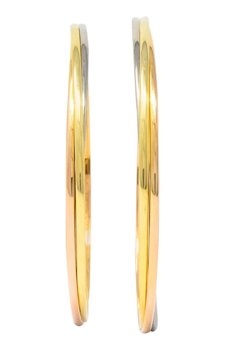 Cartier 18 Karat Gold Tri-Gold Trinity Hoop Earrings