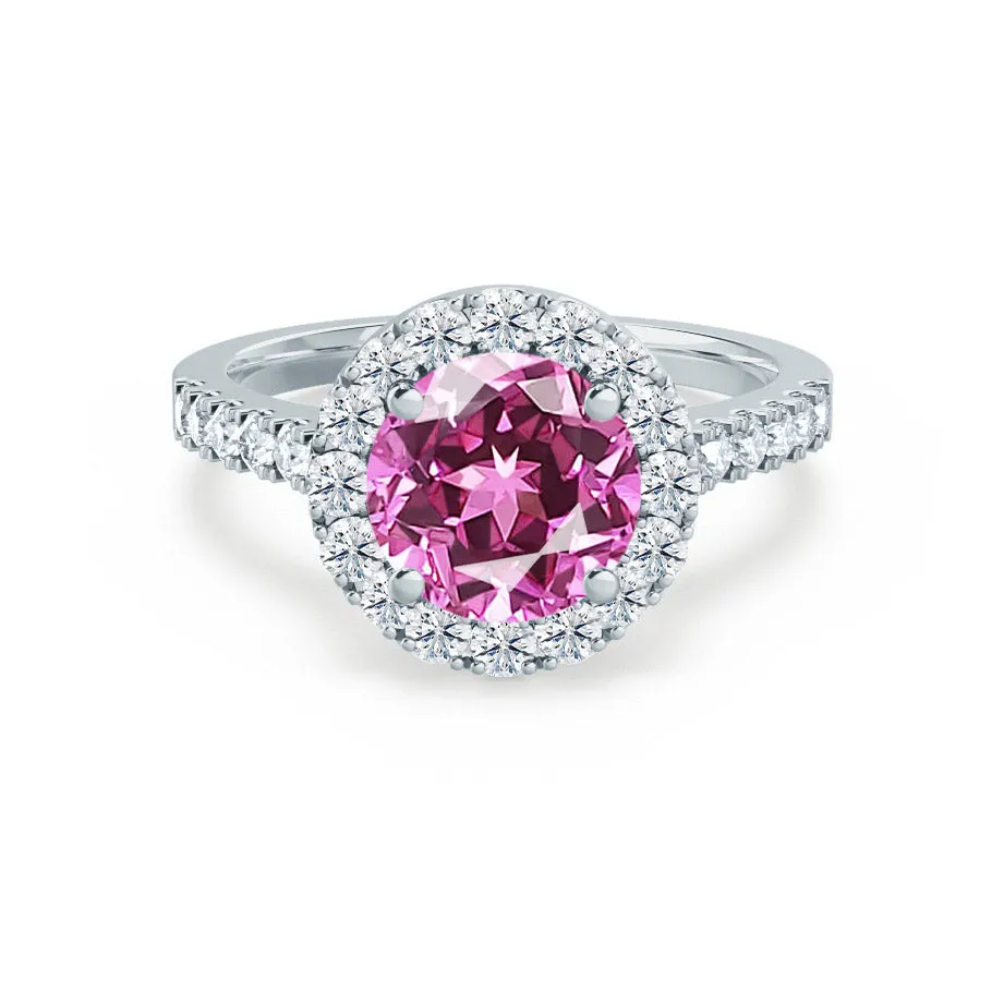 CECILY - Chatham® Lab Grown Pink Sapphire & Diamond Platinum 950 Halo Ring