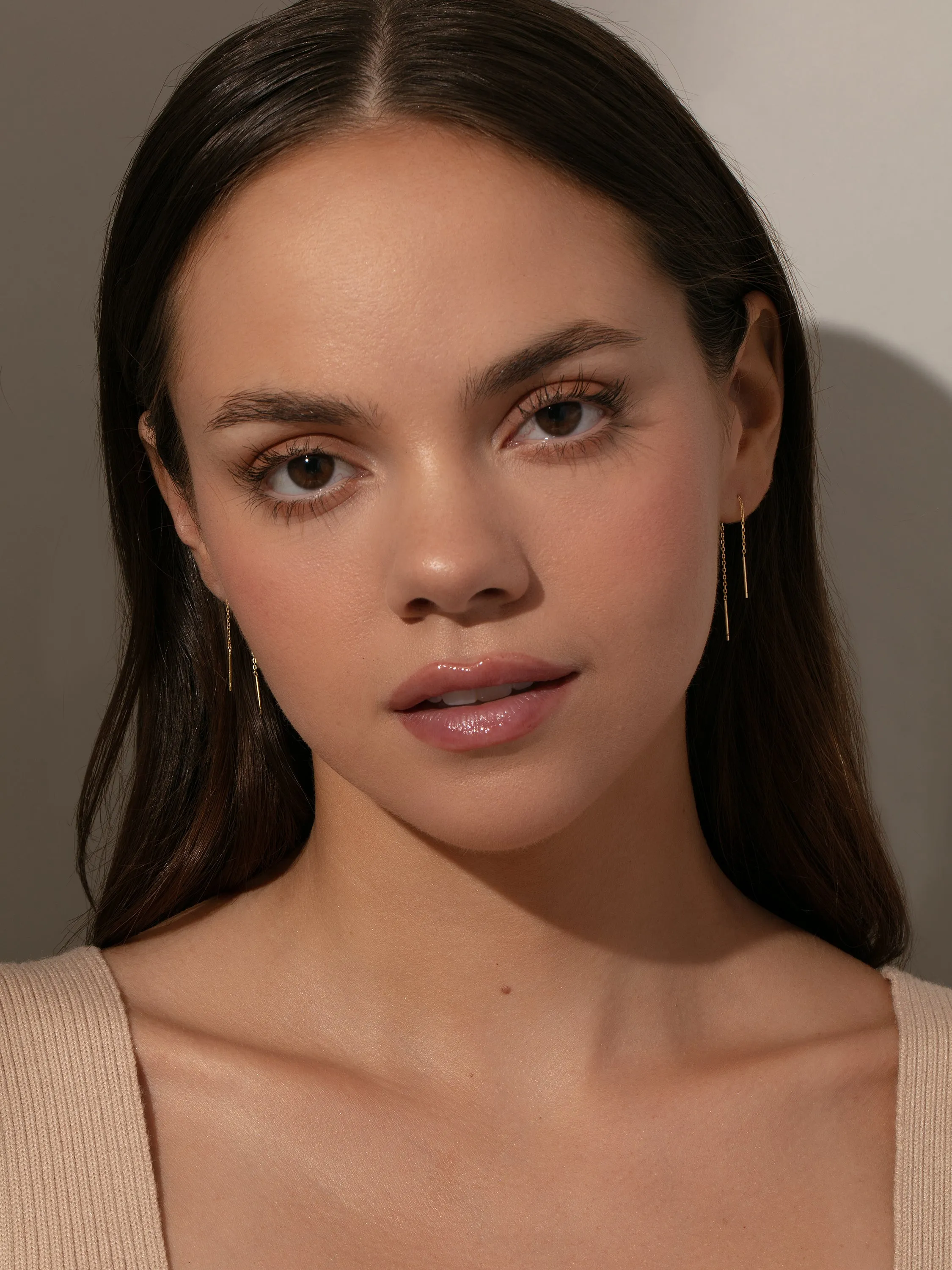 Chain and Bar Vermeil Thread Earrings