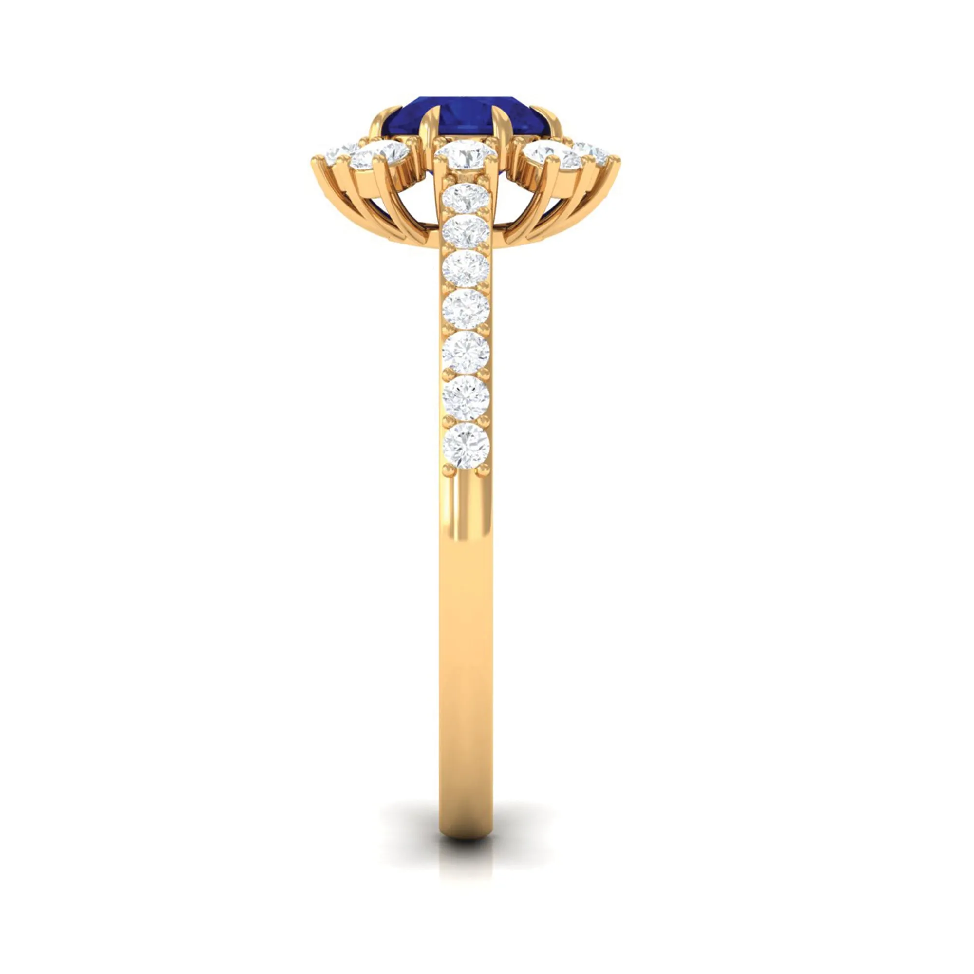 Classic Blue Sapphire Halo Engagement Ring with Diamond