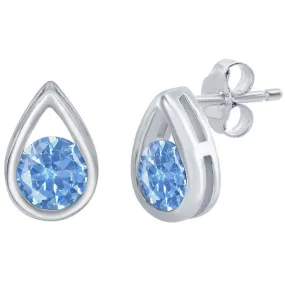 Classic Women's Earrings - Pearshaped with Round Created Aquamarine Stud | D-8161
