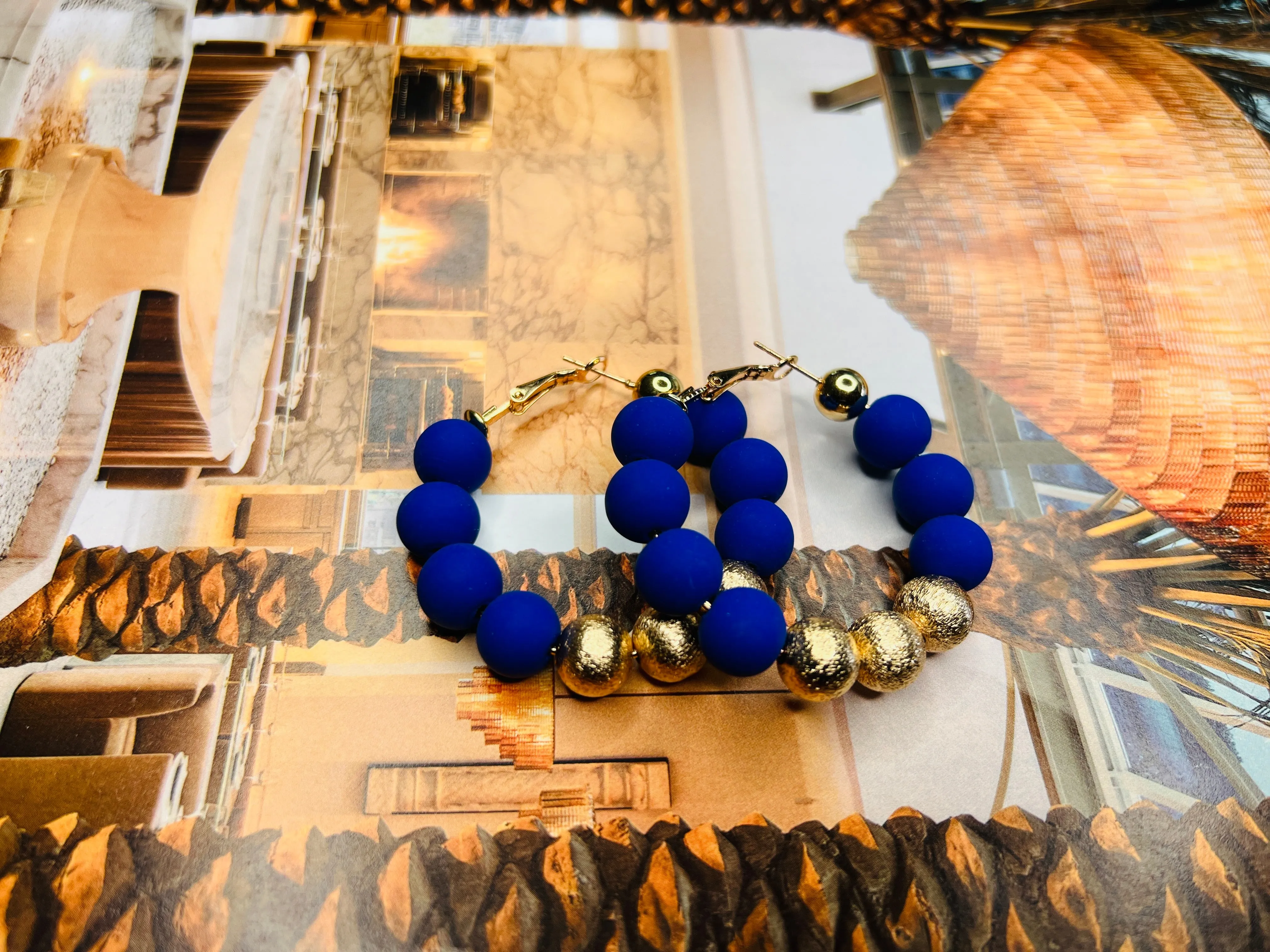 Clay & Gold Beaded Earrings
