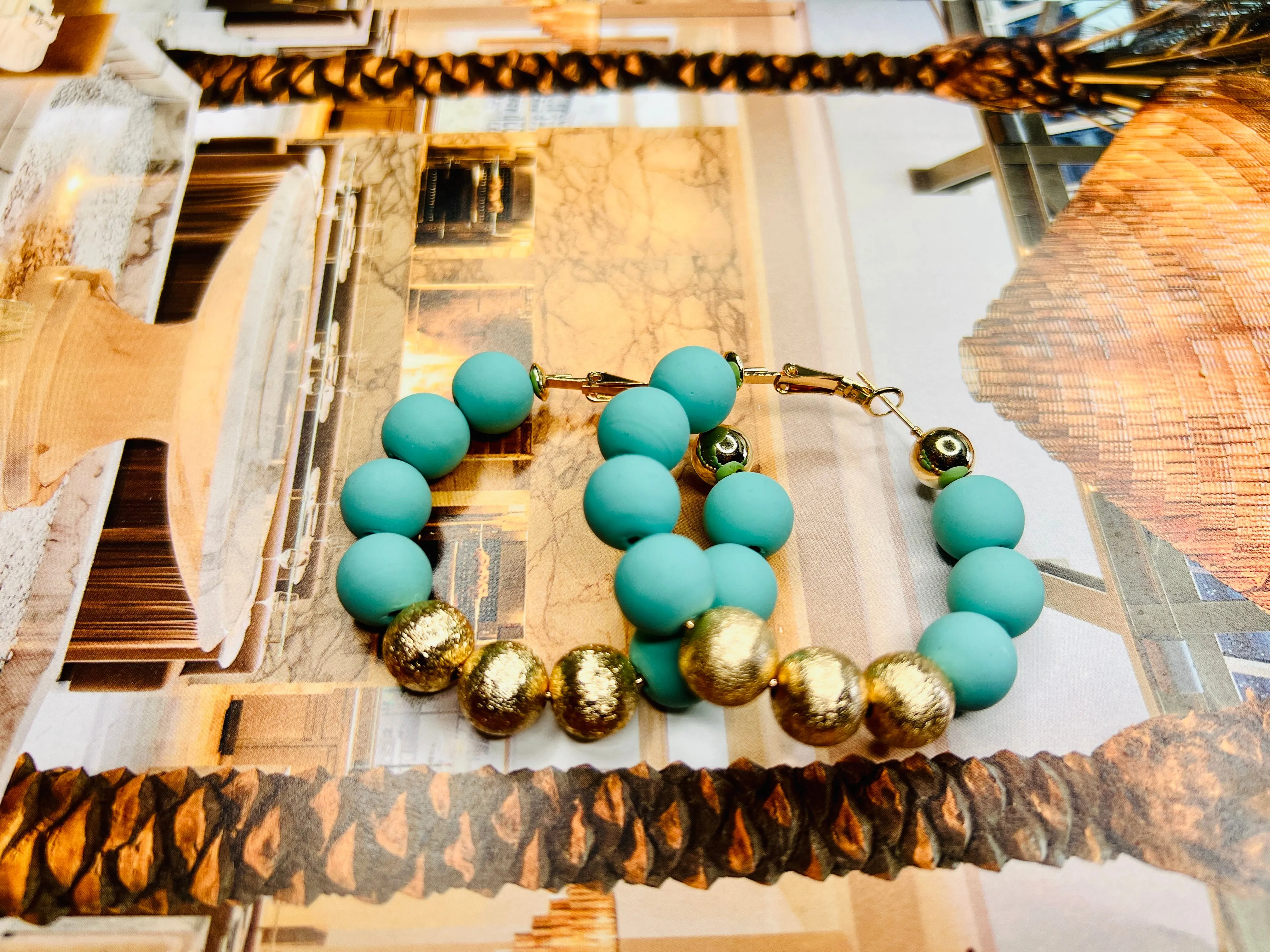 Clay & Gold Beaded Earrings