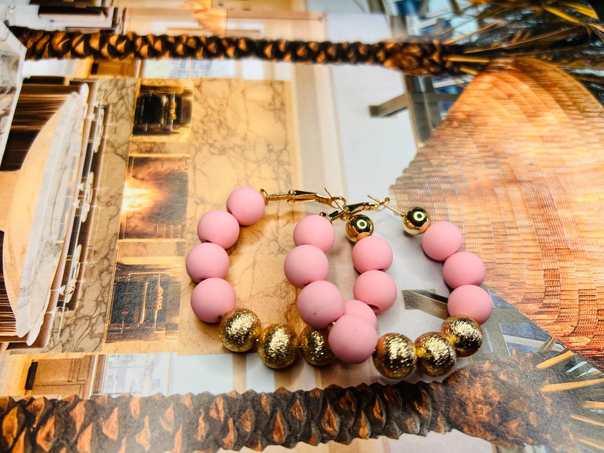 Clay & Gold Beaded Earrings