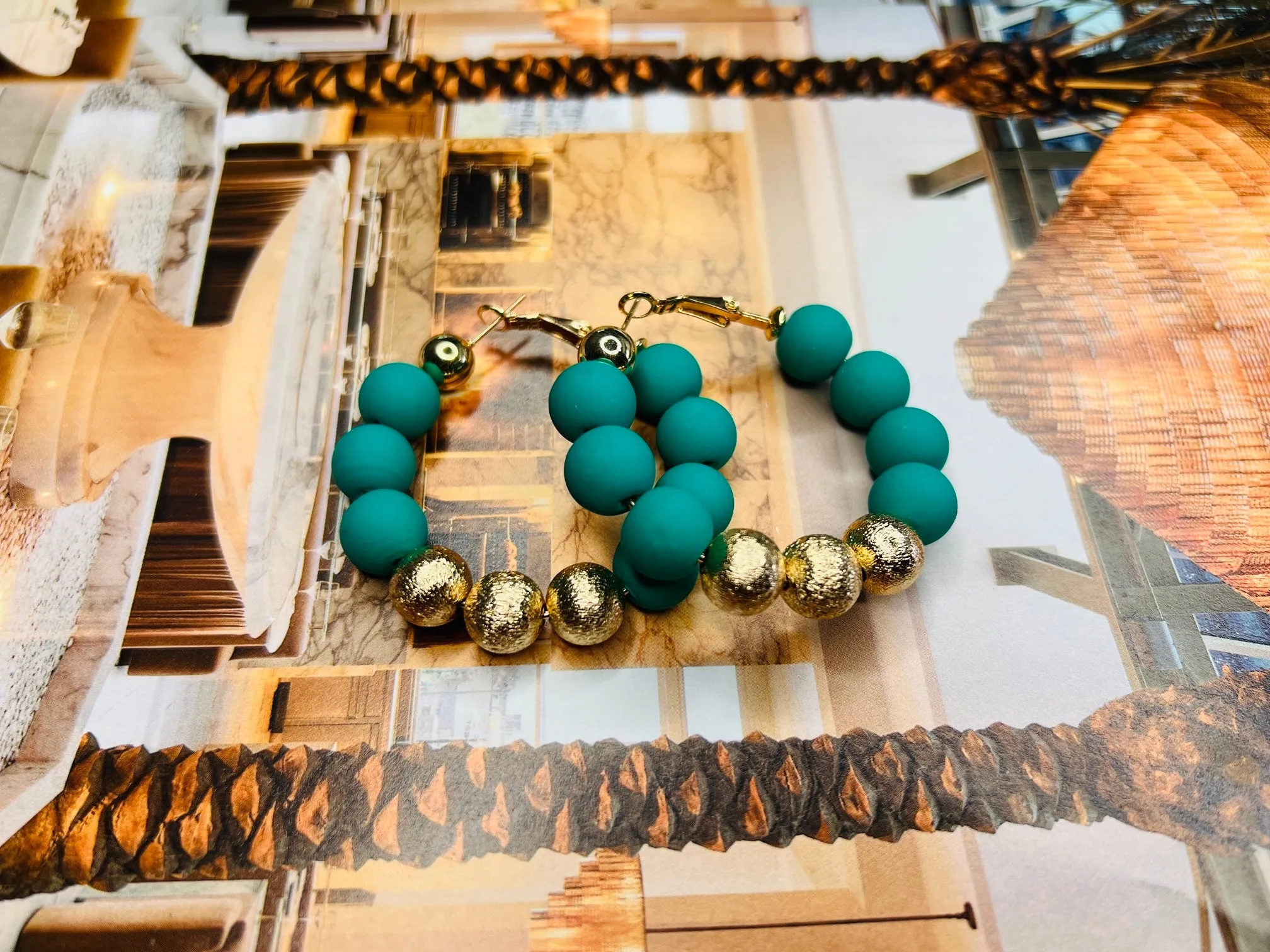 Clay & Gold Beaded Earrings