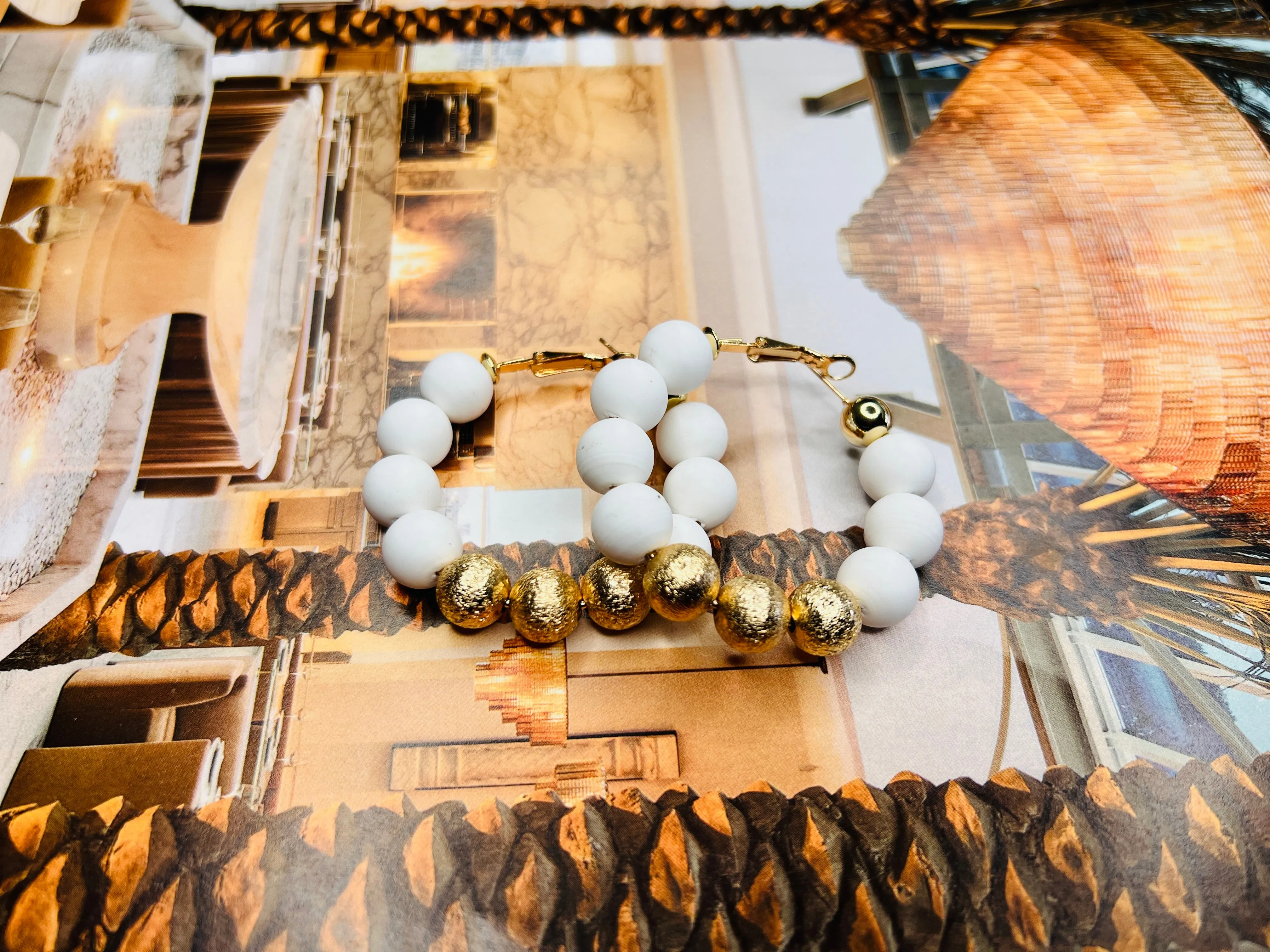 Clay & Gold Beaded Earrings
