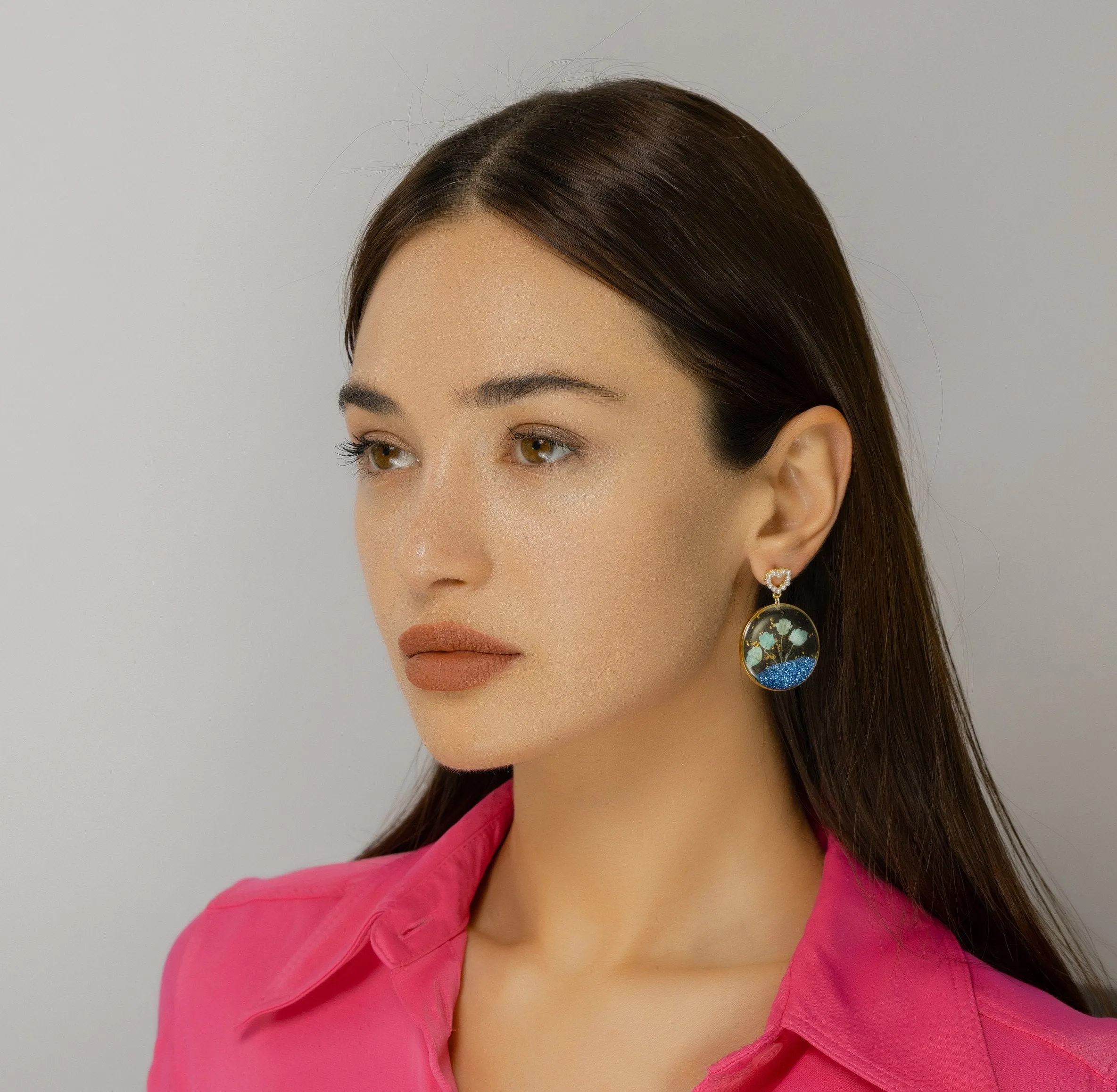 Clear Discs with Dried Flowers Earrings