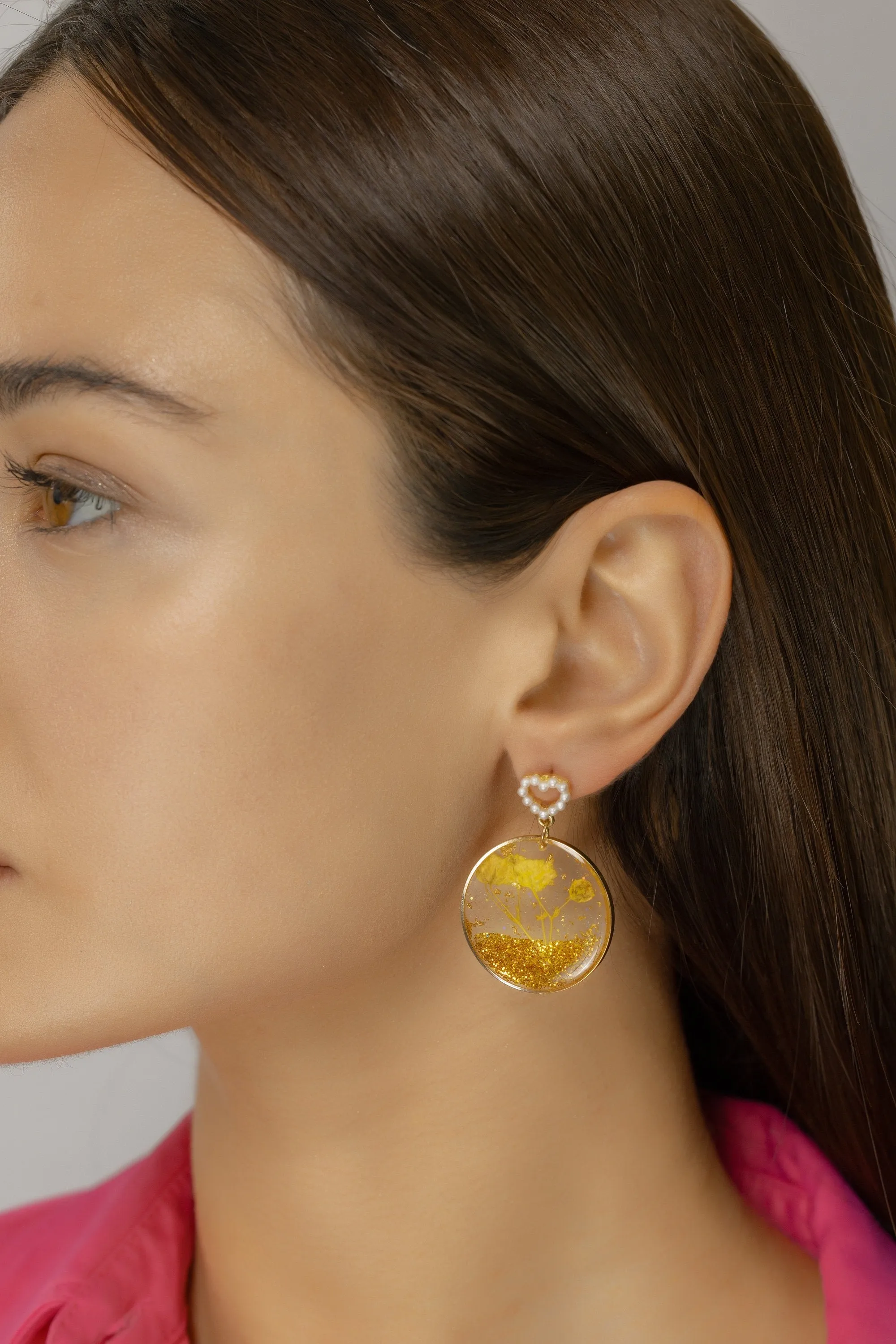 Clear Discs with Dried Flowers Earrings