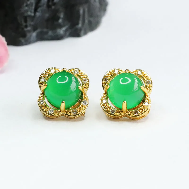 Clover Ice Green Chalcedony Sterling Silver Stud Earrings
