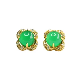 Clover Ice Green Chalcedony Sterling Silver Stud Earrings
