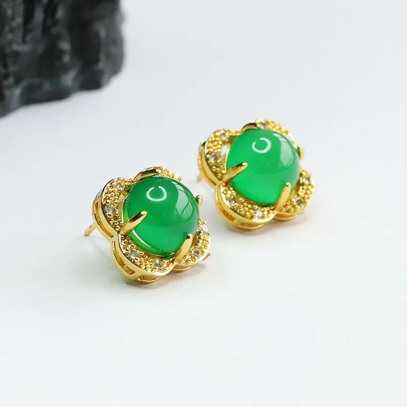 Clover Ice Green Chalcedony Sterling Silver Stud Earrings