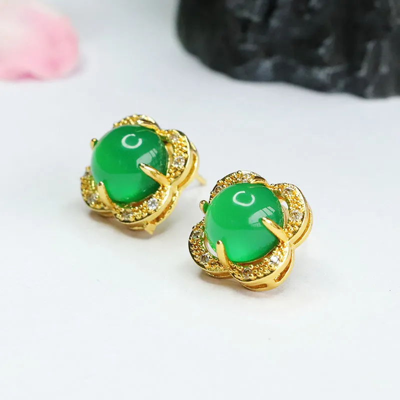 Clover Ice Green Chalcedony Sterling Silver Stud Earrings