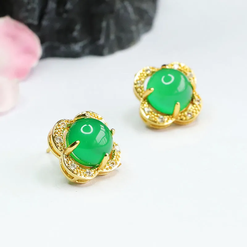 Clover Ice Green Chalcedony Sterling Silver Stud Earrings