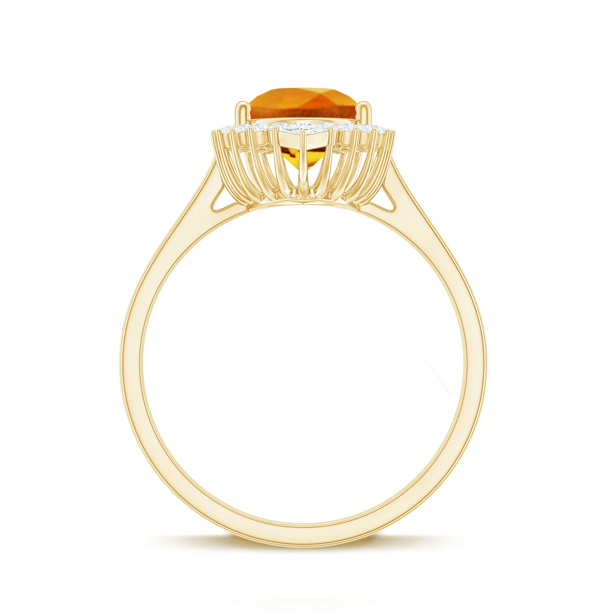 Cocktail Halo Ring with Created Orange Sapphire and Diamond
