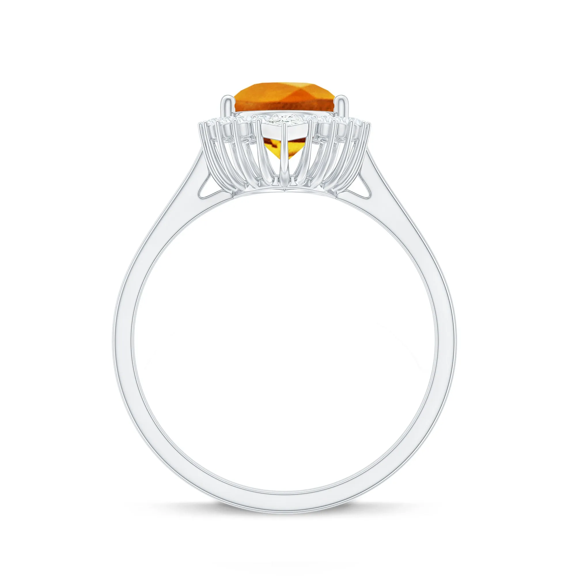 Cocktail Halo Ring with Created Orange Sapphire and Diamond