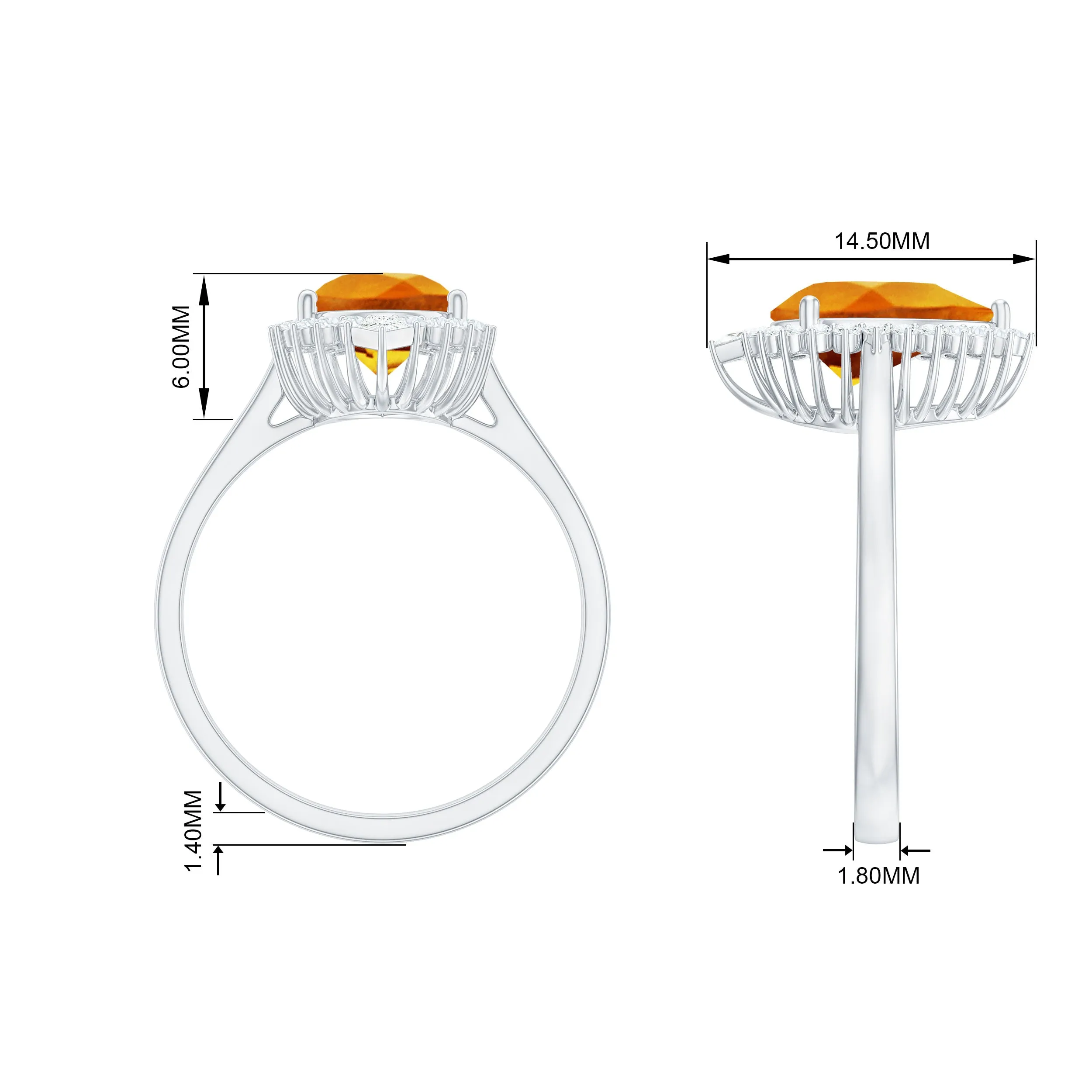 Cocktail Halo Ring with Created Orange Sapphire and Diamond