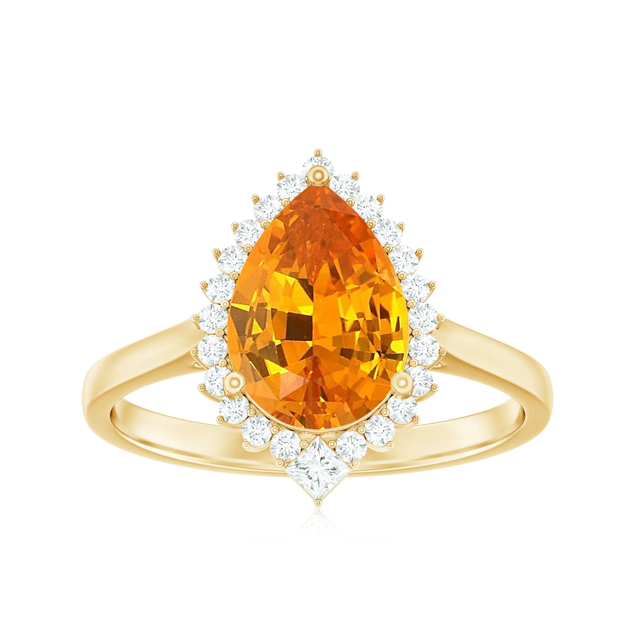 Cocktail Halo Ring with Created Orange Sapphire and Diamond