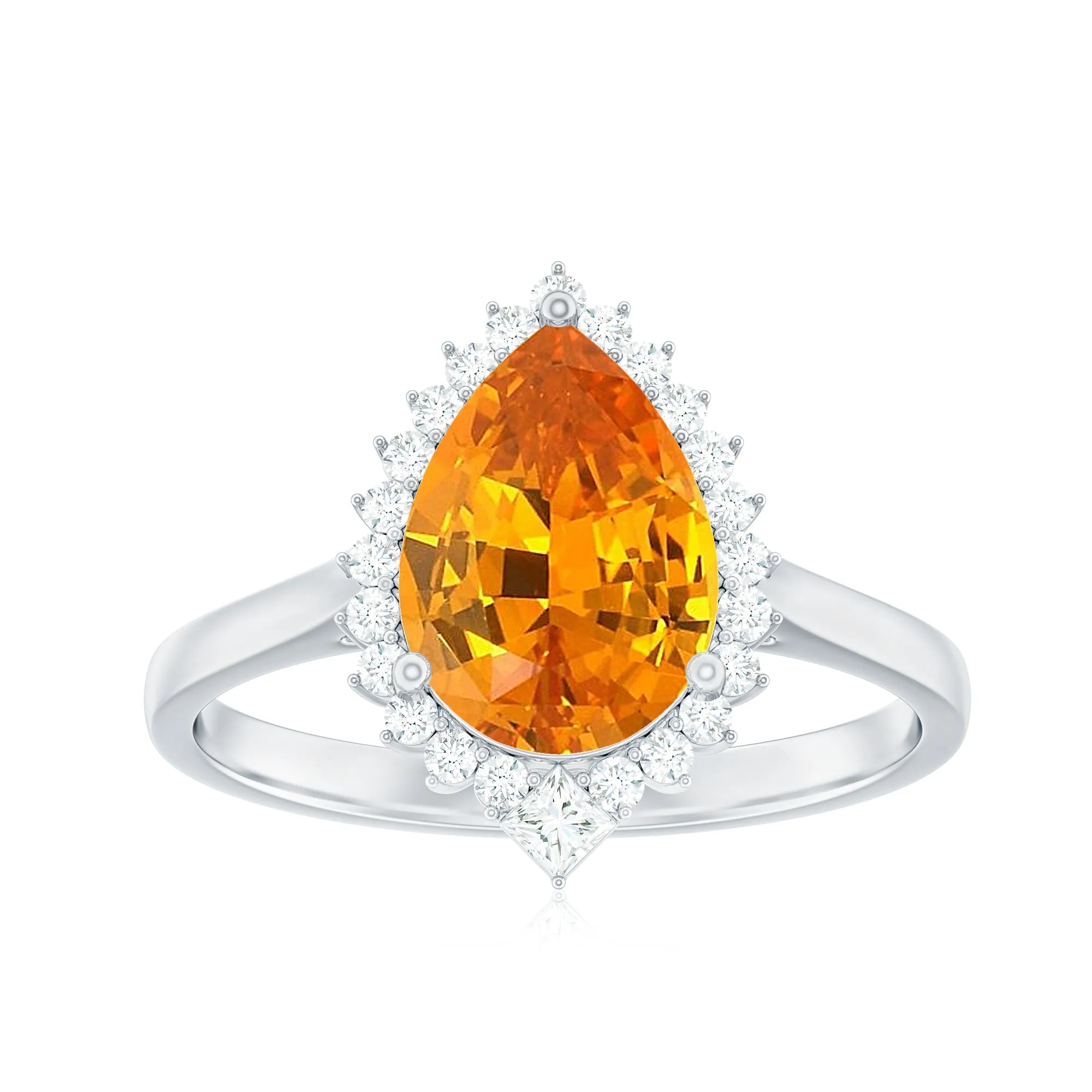 Cocktail Halo Ring with Created Orange Sapphire and Diamond
