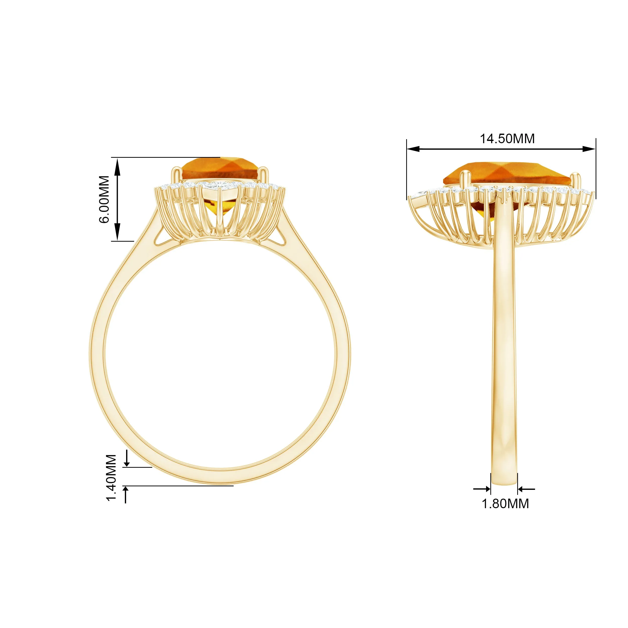 Cocktail Halo Ring with Created Orange Sapphire and Diamond