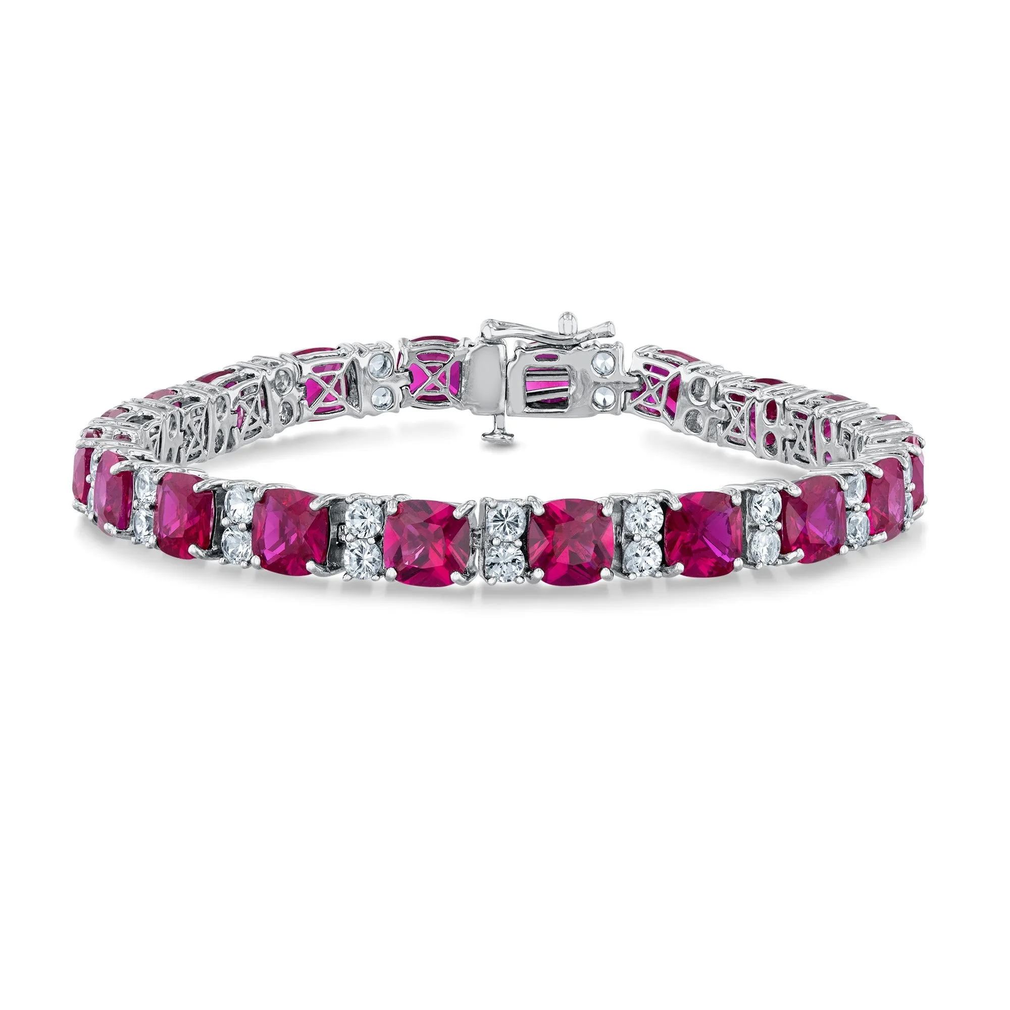 Created Ruby and Created White Sapphire Sterling Silver Tennis Bracelet