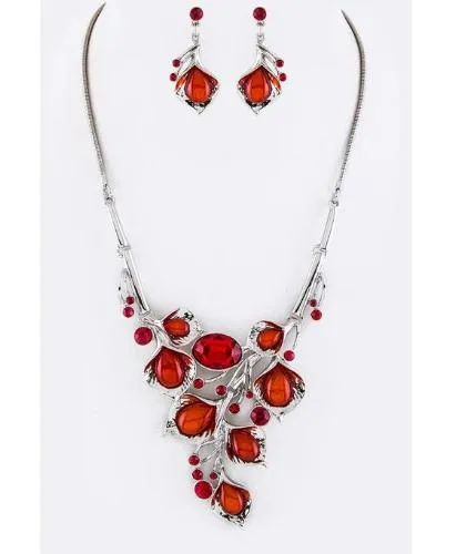 Crystal Flowers Statement Necklace Set