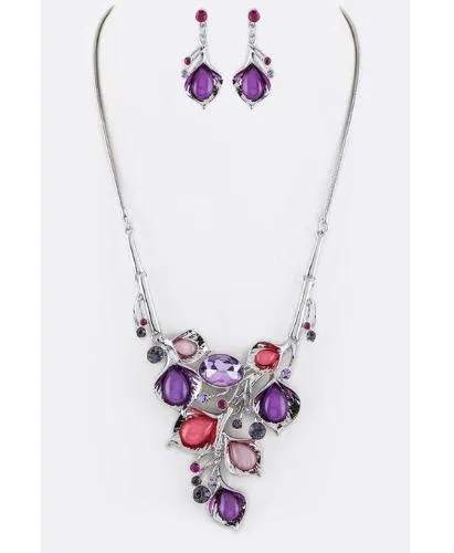 Crystal Flowers Statement Necklace Set