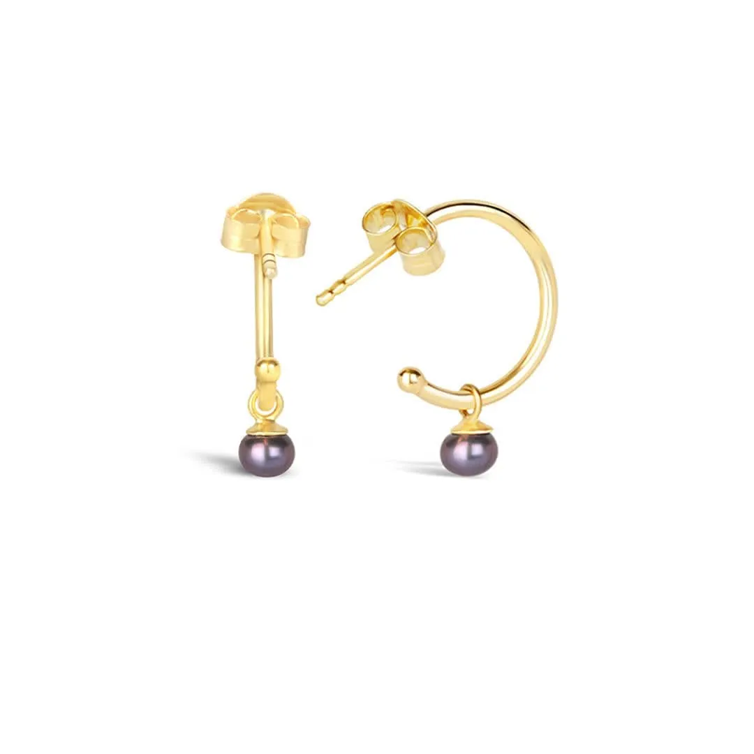 Dainty Pearl Drop Hoop Earrings | Midnight - Gold