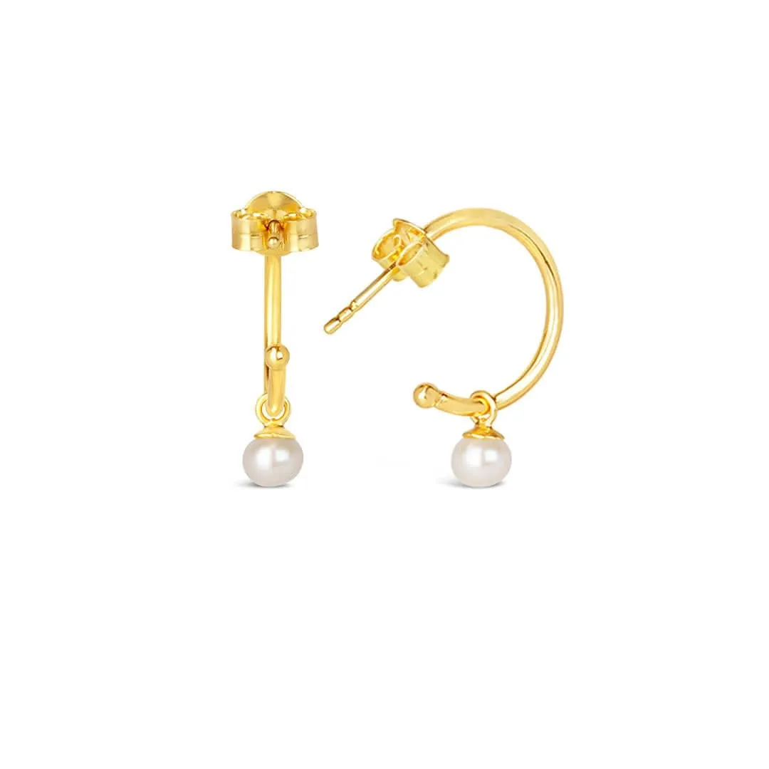 Dainty Pearl Drop Hoop Earrings | Midnight - Gold