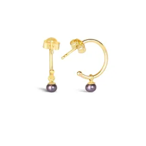 Dainty Pearl Drop Hoop Earrings | Midnight - Gold
