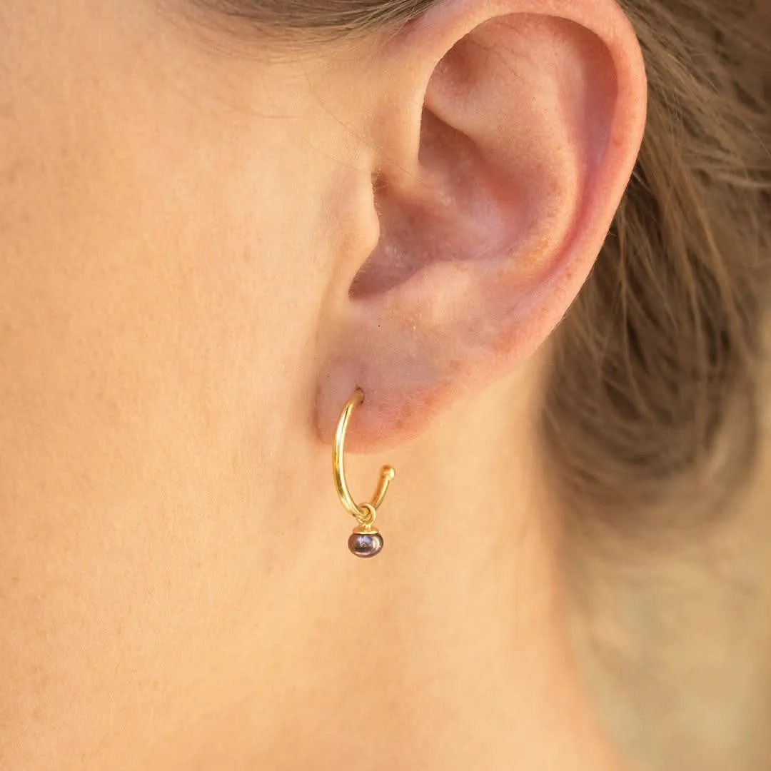 Dainty Pearl Drop Hoop Earrings | Midnight - Gold