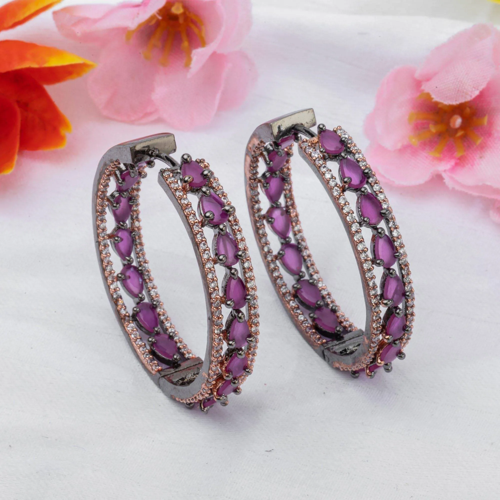 Daisy - American Diamond Hoop Earrings in Five Colours