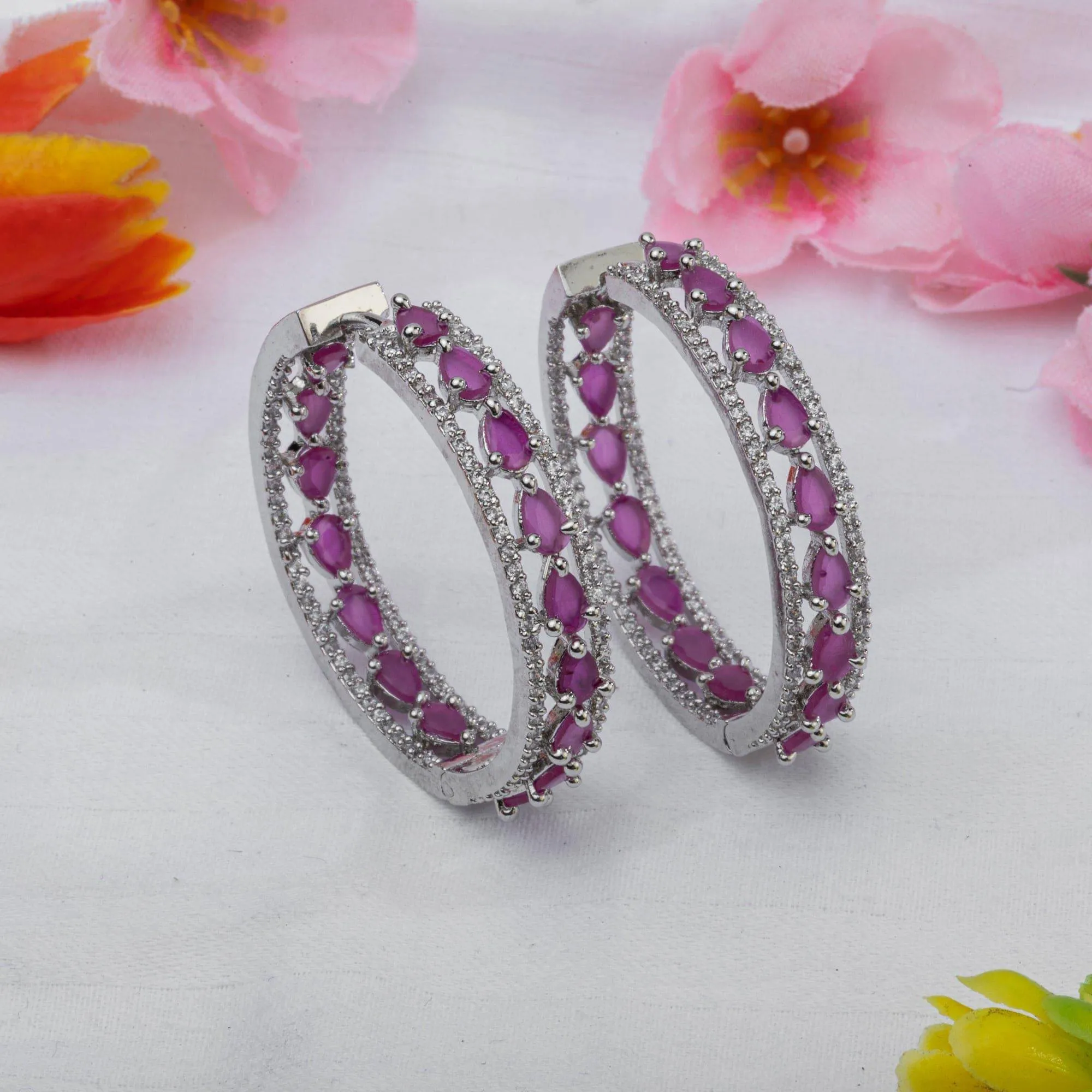 Daisy - American Diamond Hoop Earrings in Five Colours