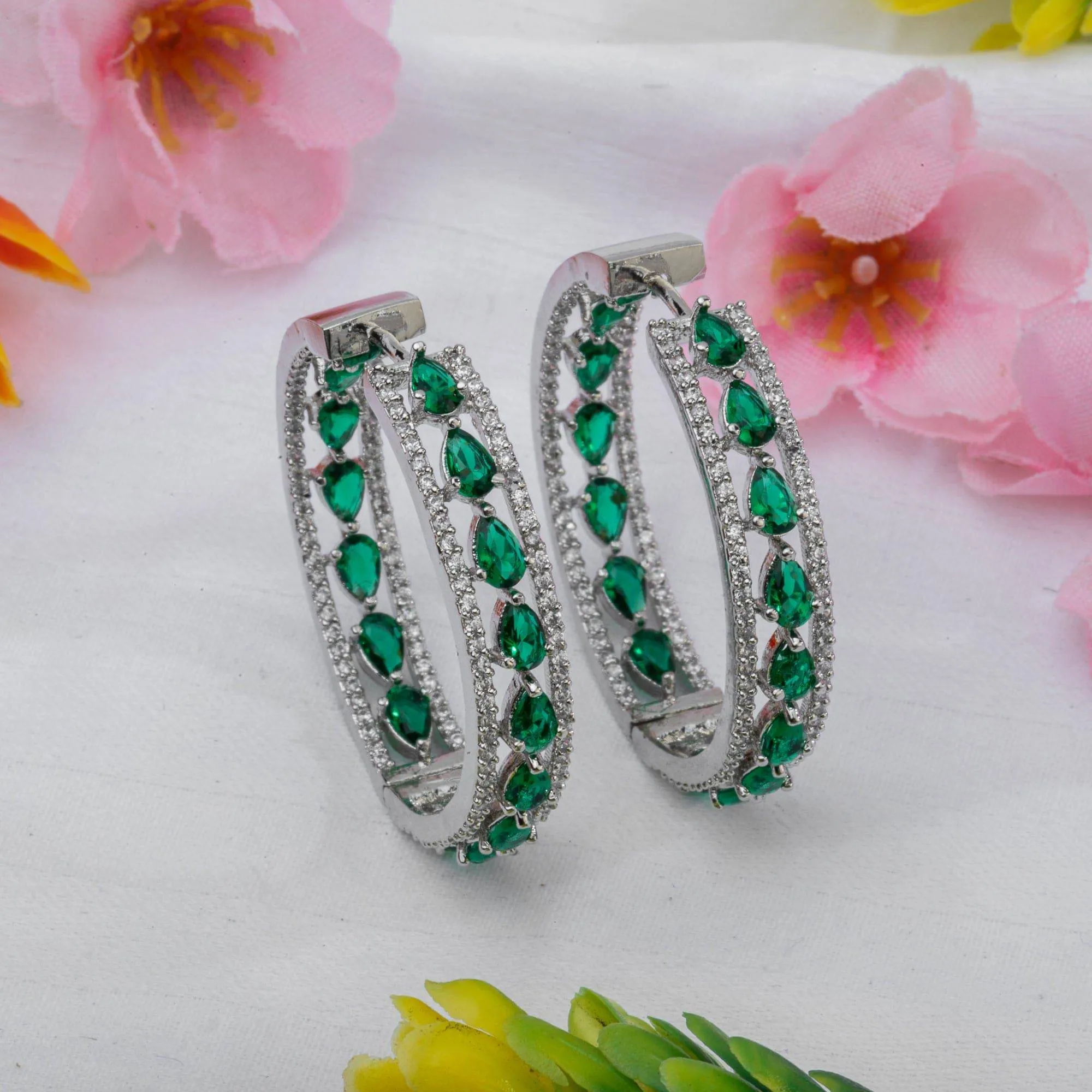 Daisy - American Diamond Hoop Earrings in Five Colours