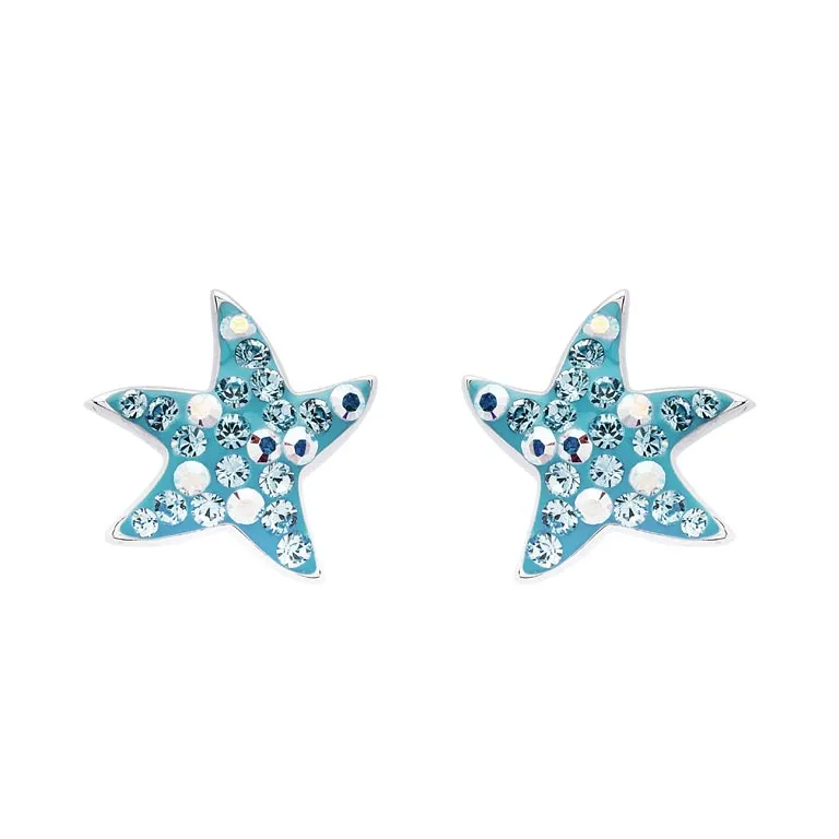 Dancing Starfish Stud Earrings With Aqua Swarovski® Crystals