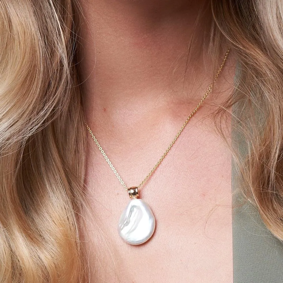 Decus large keishi pearl pendant on fine gold plated sterling silver chain