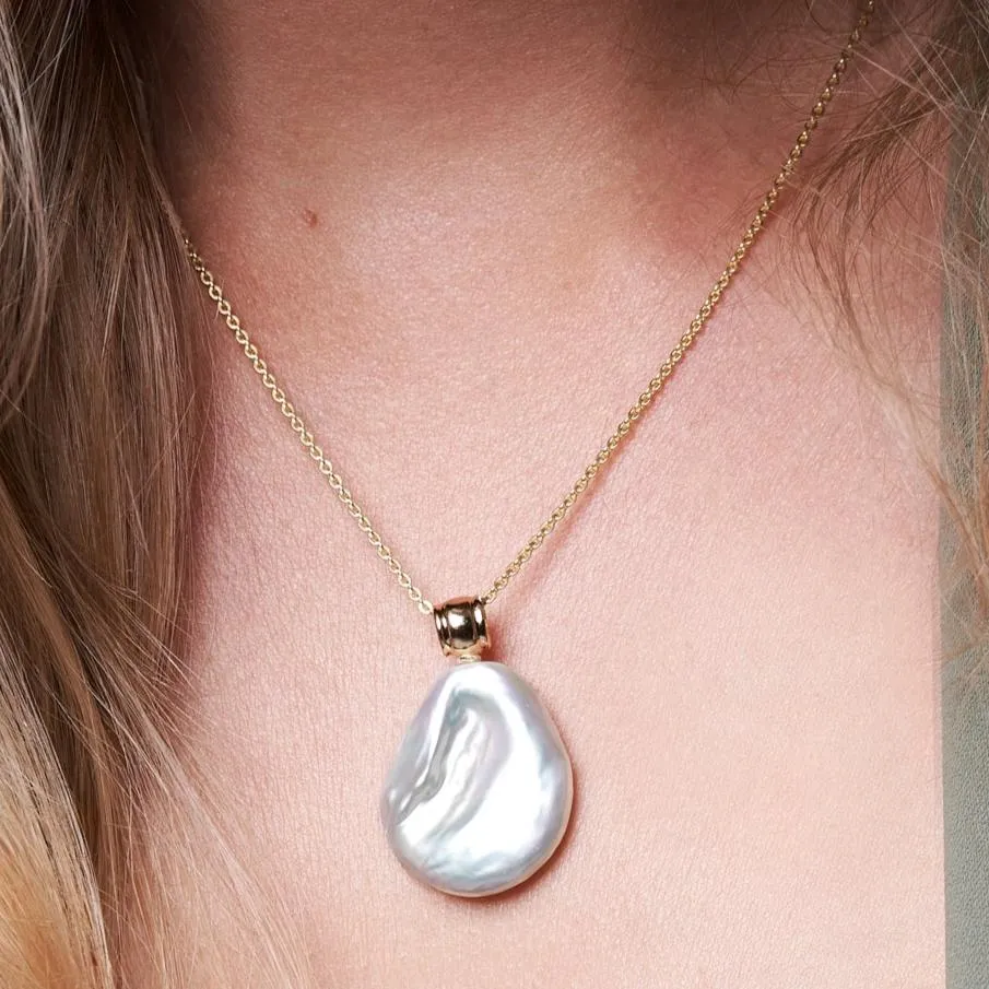 Decus large keishi pearl pendant on fine gold plated sterling silver chain