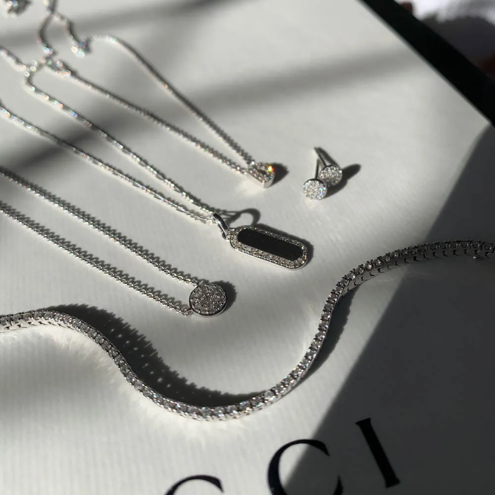 Diamond Bar Necklace in Silver