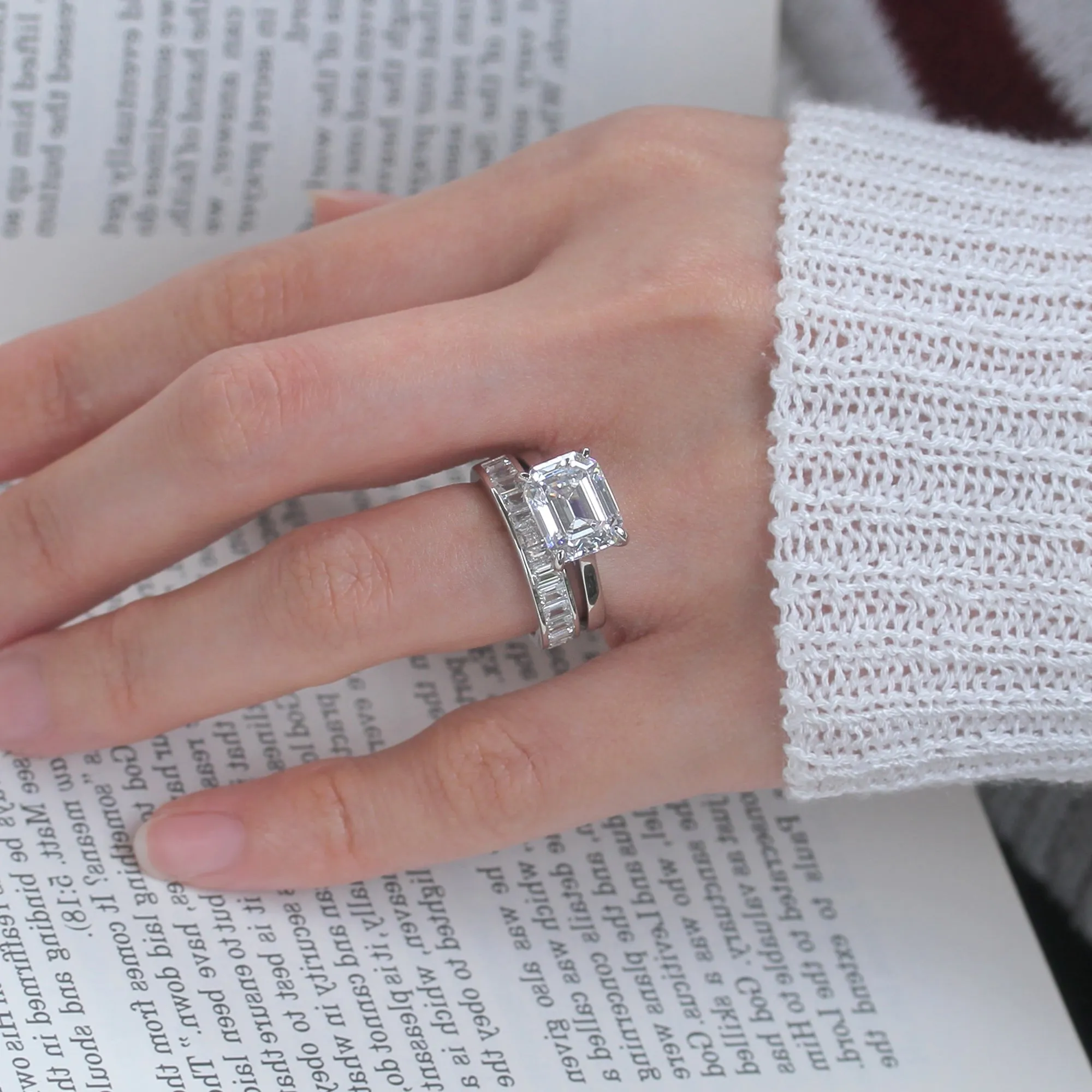 Dynamic Duo-Trio Series Radiant Emerald Ring Set