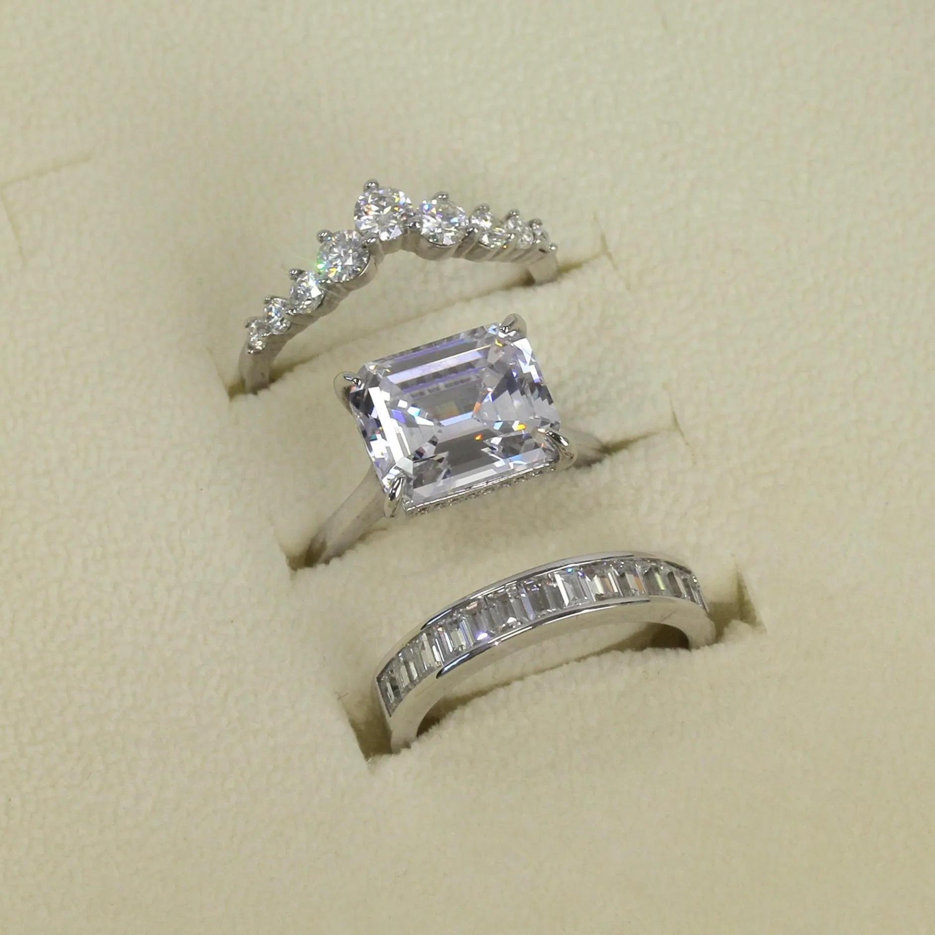 Dynamic Duo-Trio Series Radiant Emerald Ring Set