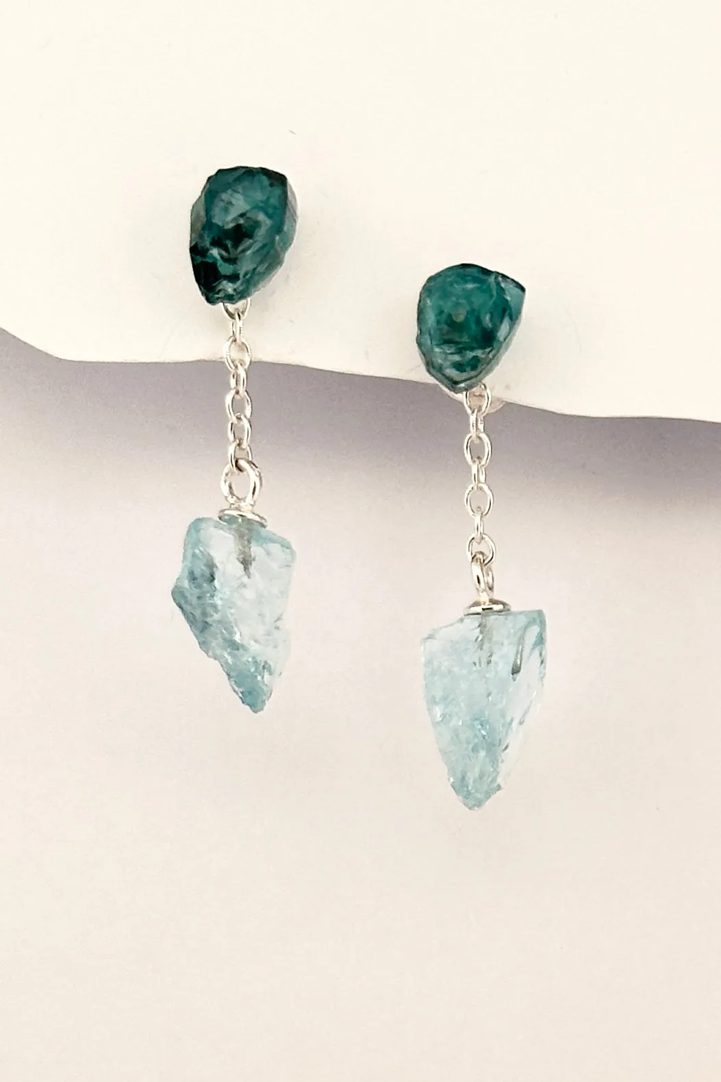 Earrings Tourmaline and Aquamarine Crystal Drop