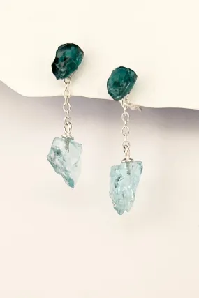 Earrings Tourmaline and Aquamarine Crystal Drop