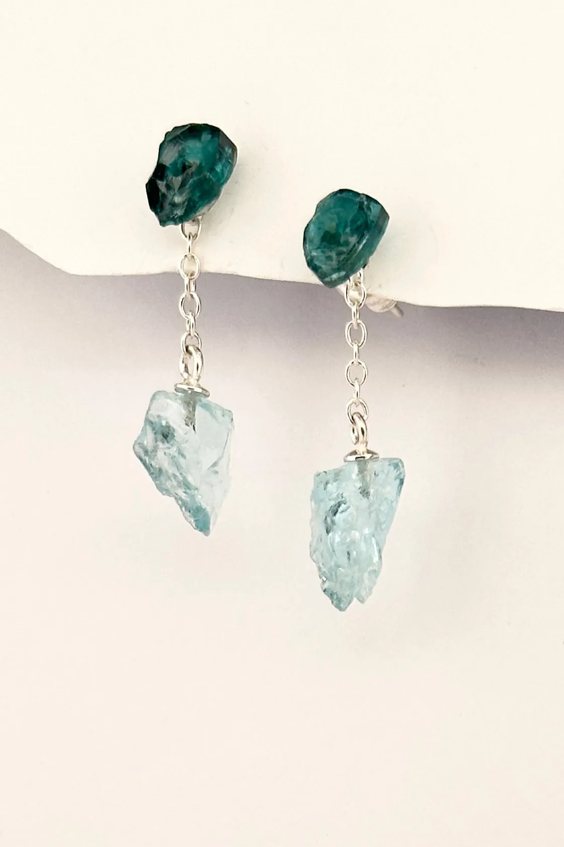 Earrings Tourmaline and Aquamarine Crystal Drop
