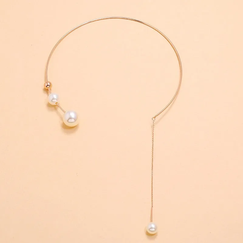 Elegant White Pearl Chain Necklace For Women Wedding Jewelry Collar